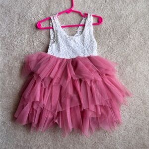 Pink and White Lace Tulle Dress